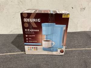 lot 114 image: Keurig K-Express Essentials Sky Blue Single-Serve K-Cup Pod Coffee Maker
