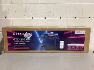 lot 487 image: GTRACING Adjustable Height RGB Electric Sit or Stand Computer Desk with LED Lights
