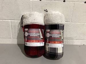lot 491 image: LOT OF 2 Sunbeam Microplush Sherpa Heated Throw