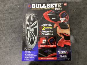 lot 618 image: Bullseye Pro Tire Inflator 150 PSI Electric Air Compressor Portable Air Pump Car Bike LED 12V