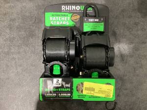 lot 637 image: Rhino USA 2in x 10ft Retractable Ratchet Straps, 2 Pack, 1,000lbs Working Load Limit