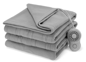 lot 122 image: Queen Size Sunbeam Full Blanket Grey Fleece, 12 Heat Settings, 12-Hour Auto Shut-Off, Electric Heated Blanket with Controller