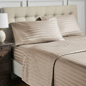 lot 147 image: 4PCS King Size Hotel Style 600 Thread Count Taupe Stripe Egyptian Cotton Adult Bed Sheets