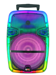 lot 518 image: QFX Wireless Bluetooth Rechargeable Portable Speaker with Party Lights, Multicolor, TMS-1560