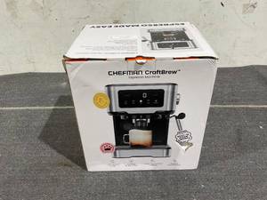 lot 170 image: Chefman CraftBrew 15-Bar Espresso Machine w Steam Wand and Touch Controls  Stainless Steel