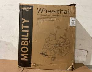 lot 308 image: Equate Lightweight Foldable Steel Wheelchair with 18 Seat and Swing-Away Footrests, 350 lb Capacity