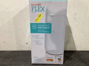 lot 655 image: Munchkin FLEX Diaper Pail, Odor Control, Compact Size, Tap Lid to Open, White