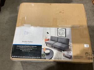 lot 458 image: Mainstays 66 Studio Futon, Gray Linen Upholstery