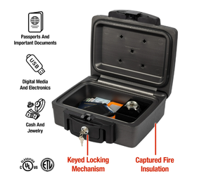 lot 444 image: SentrySafe H0100 Fire-Resistant Box Safe and Water-Resistant Safe with Key Lock, 0.17 Cu. ft., Black