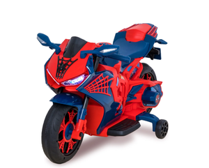 lot 674 image: Spiderman 6V Motorcycle Ride on Toy, for Kids, Ages 3, Rechargeable Battery, up to 65lbs