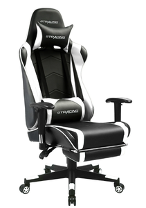 lot 590 image: GTRACING Gaming Chair with Footrest PU Leather Office Chair with Adjustable Headrest