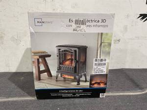 lot 222 image: Mainstays 2-Setting 3D Electric Stove Heater with Life-like Flame, Black