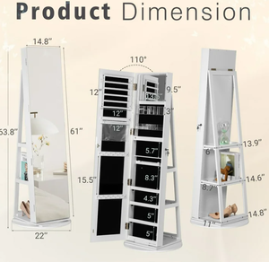 lot 464 image: Standing Jewelry Cabinet Lockable 3-in-one Organizer with Full Length Mirror, White