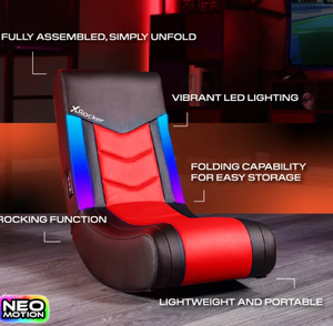 lot 470 image: X Rocker Solo Floor Rocker Gaming Chair with RGB Lighting, Red