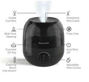 lot 472 image: Honeywell 12 Gallon Mini Cool Mist Humidifier, 200 sq. ft, Black