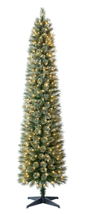 lot 695 image: 7 Pre-Lit Shelton Cashmere Pencil Fir Artificial Christmas Tree with 300 Clear LED Lights and Stand, by Holiday Time