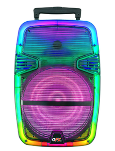 lot 699 image: QFX Wireless Bluetooth Rechargeable Portable Speaker with Party Lights, Multicolor, TMS-1560