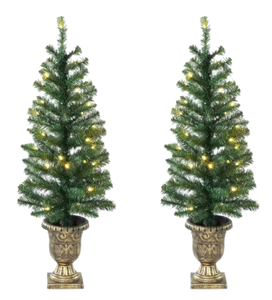 lot 714 image: 2PCS 3.5 ft Pre-Lit Artificial Porch Christmas Trees with LED Lights, by Holiday Time