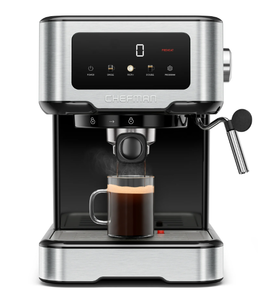 lot 717 image: Chefman CraftBrew 15-Bar Espresso Machine w Steam Wand and Touch Controls  Stainless Steel
