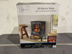 lot 348 image: Mainstays 2-Setting 3D Electric Stove Heater with Life-like Flame