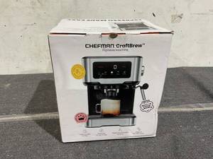 lot 352 image: Chefman CraftBrew 15-Bar Espresso Machine w Steam Wand and Touch Controls  Stainless Steel