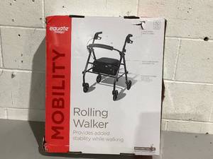 lot 736 image: Equate Rolling Walker for Seniors, Rollator with Seat and Wheels, Black, 350 lb Capacity