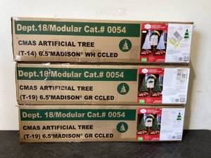 lot 697 image: LOT OF 3 6.5 Pre-Lit Madison Pine Artificial Christmas Tree with 250 Color-Changing LED Lights and Stand, by Holiday Time