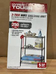 lot 709 image: LOT OF 2 Hyper Tough 3-Tier Multipurpose Wire Shelving Rack, Black Color,750lbs Load Capacity