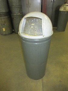 lot 162 image: ROUND METAL TRASH CANS WITH DOME LIDS