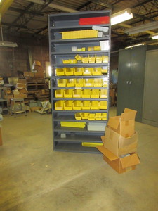 lot 173 image: METAL SHELF WITH PLASTIC BINS