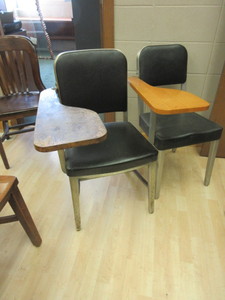 lot 604 image: VINTAGE TABLET ARM DESK CHAIRS