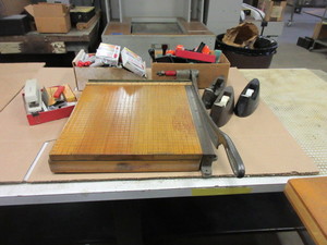lot 729 image: VINTAGE PAPER CUTTER AND OFFICE SUPPLIES