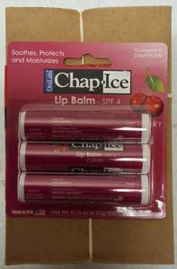 Chap Ice Lip Balm  12 - 3 Packs (36 total) - Cherry Flavor - SPF 4