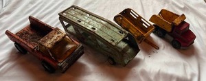 lot 12 image: (4) Vintage Die Cast Trucks - U-Haul Pickup Truck Dump Truck, 2 Trailers - Toys