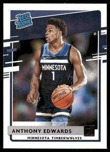 lot 46A image: Anthony Edwards RC Rookie Card 2020 Donruss Rated Rookies Signatures Holo Light Blue Laser  #201 Basketball