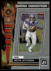 lot 54A image: Justin Jefferson Prizm Insert 2023 Donruss Optic Chain Reaction  #CR-JJ Football