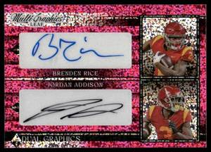lot 7A image: Jordan Addison  Brenden Rice RC Rookie Card Auto 27 2023 Leaf MultiGraphics  #MDG-2 Football