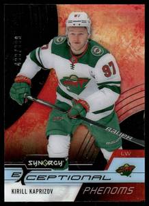 lot 111A image: Kirill Kaprizov 430899 2021 Upper Deck Synergy Exceptional Phenoms #EP-KK Hockey Card