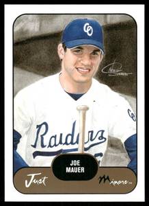 lot 66A image: Joe Mauer RC 2002 Just Prospects #21 Baseball Card