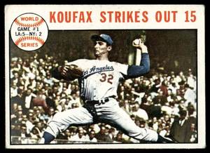 lot 101B image: Sandy Koufax - World Series Game 1 1964 Topps #136 Baseball Card
