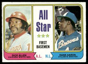 lot 61B image: Hank Aaron  Dick Allen - All-Star First Basemen 1974 Topps #332 Baseball Card