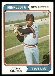 lot 52B image: Tony Oliva 1974 Topps #190 Baseball Card
