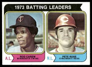 lot 131B image: 1973 Batting Leaders - Rod CarewPete Rose 1974 Topps #201 Baseball Card