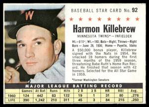 lot 26B image: Harmon Killebrew 1961 Post Cereal #92B Baseball Card