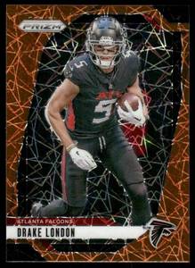 lot 102C image: Drake London Orange Laser 2023 Panini Prizm #12 Football Card