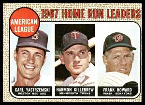 lot 86C image: Harmon Killebrew  Carl Yastrzemski 1967 AL HR Leaders 1968 Topps #6 Baseball Card
