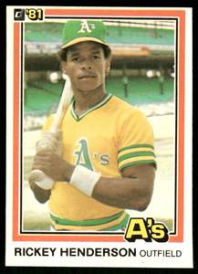 lot 149C image: Rickey Henderson 2nd Year 1981 Donruss #119 Baseball Card