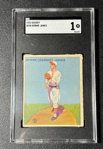 lot 27B image: 1933 Goudey Bernie James #208 SGC Graded 1 Vintage Baseball Card