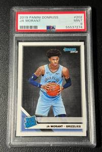 lot 29A image: Ja Morant RC PSA 9 Mint 2019 Donruss Rated Rookie #202 Basketball Card