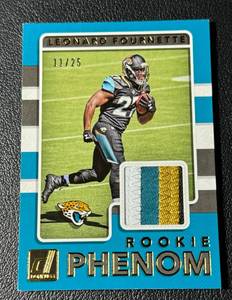 lot 145A image: Leonard Fournette RC 4-Color Patch, Numbered 1125, 2017 Donruss Rookie Phenom #2 Football Card
